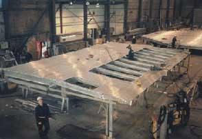Fig.6. FSW catamaran side-wall with cut-out sections for windows at Marine Aluminum in Haugesund, Norway [14] 
